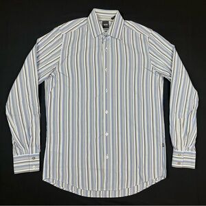 Hugo Boss Mens Button Down Shirt Sz Small Striped Blue/Grey Long Sleeve B2